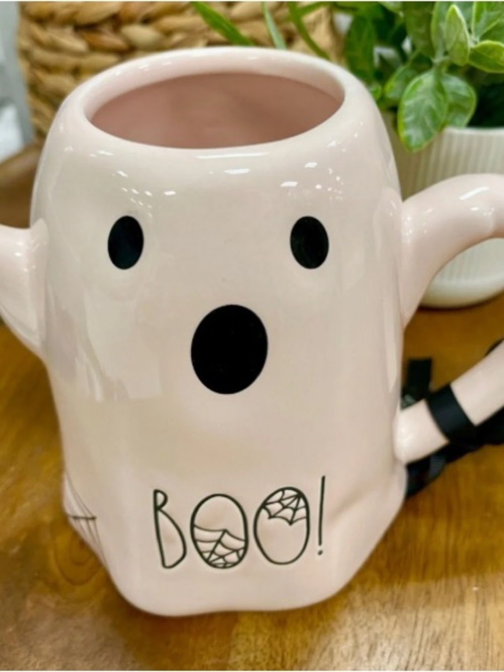 Rae Dunn Pink Halloween Pastel Pink Ghost Boo w/Spiderweb Ceramic Coffee